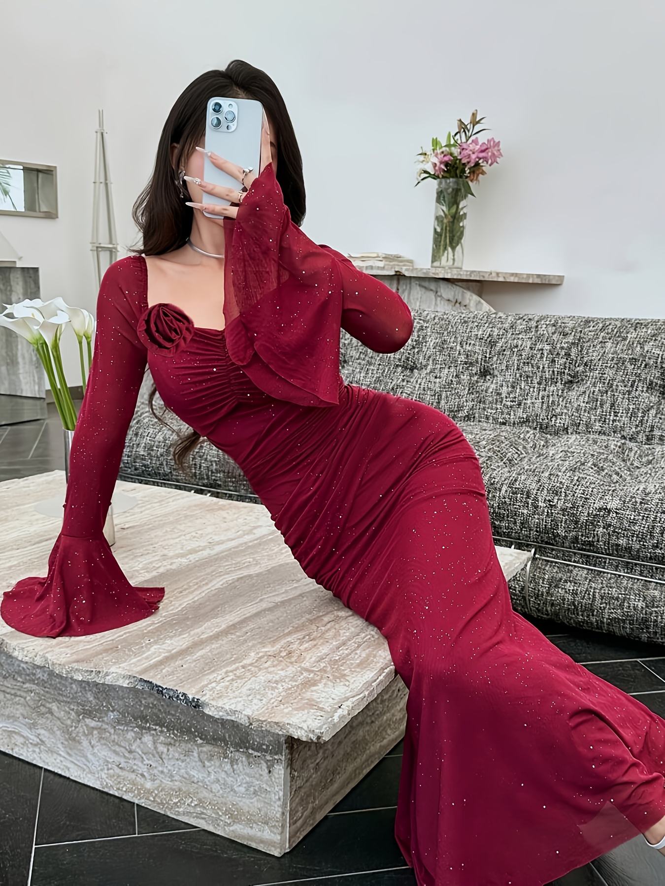 neck embellished waist pleated spliced flared - Temu Switzerland
