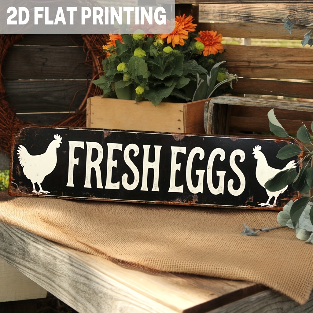 TEMU 2d Flat, 1pc, Rustic Fresh Eggs Metal Sign Farmhouse Theme Wall Hanging Decor For Kitchen, Farmhouse, Restaurant, Cafe, Decorative Sign