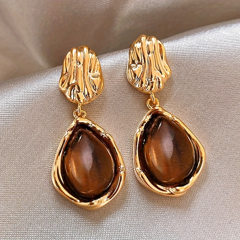 2pcs/set Retro French Luxury Lightweight Teardrop Resin Women's Earrings Suitable For Daily Leisure Parties And Other Occasions