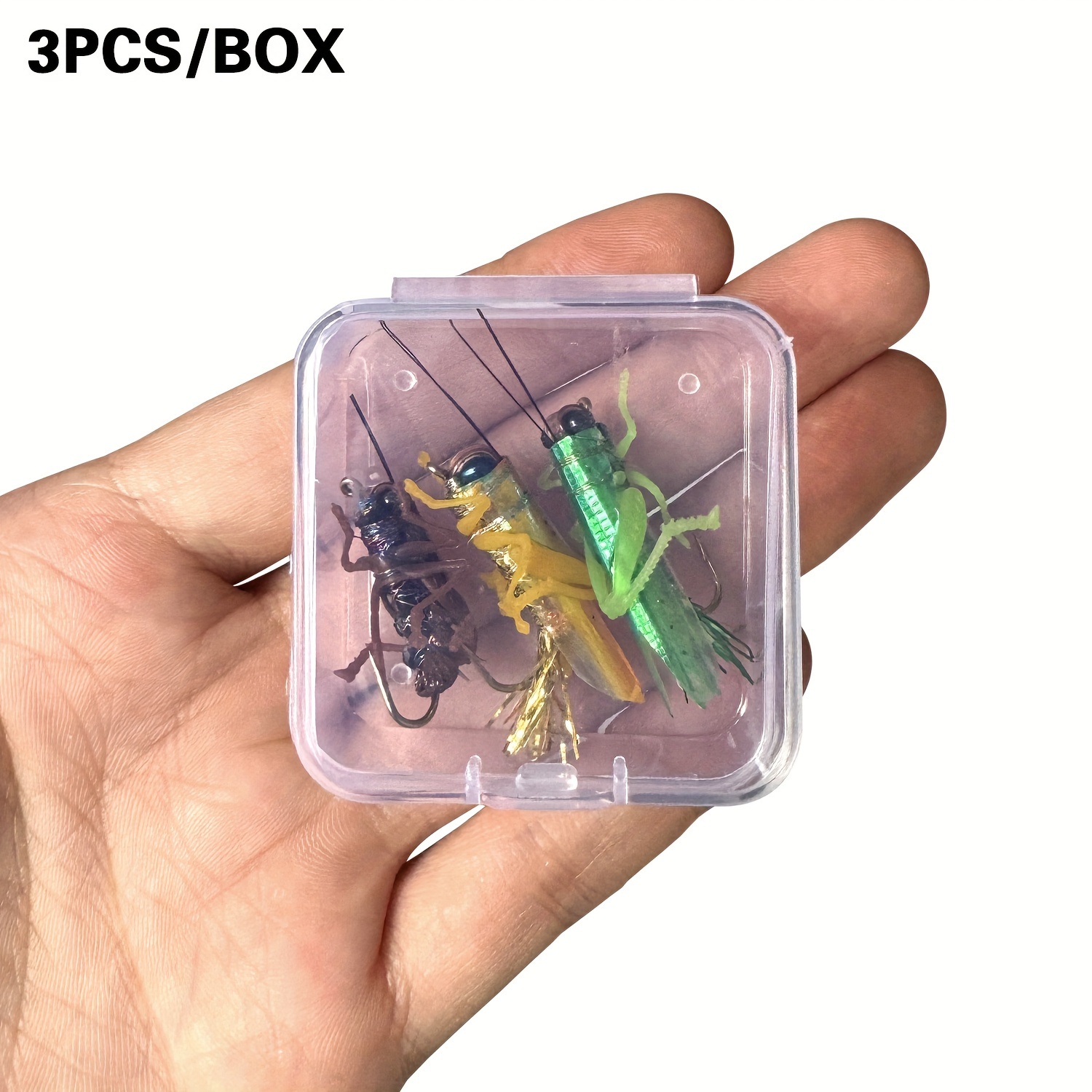 Image of 3pcs Simulation Grasshopper And Bait For Fly Fishing, Size 6 Hooks, Packaged In - Mini Lifelike Insect Lures, Outdoor Fishing Gear