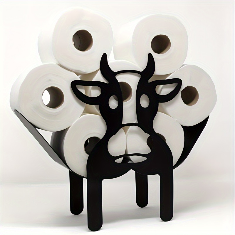 

Whimsical Cow Toilet Paper Holder: A Fun Bathroom Storage Solution For 8 Rolls Of Toilet Paper - Powder Coated Metal, Self-adhesive, Suitable For All Bathroom Styles , Christmas Decorations