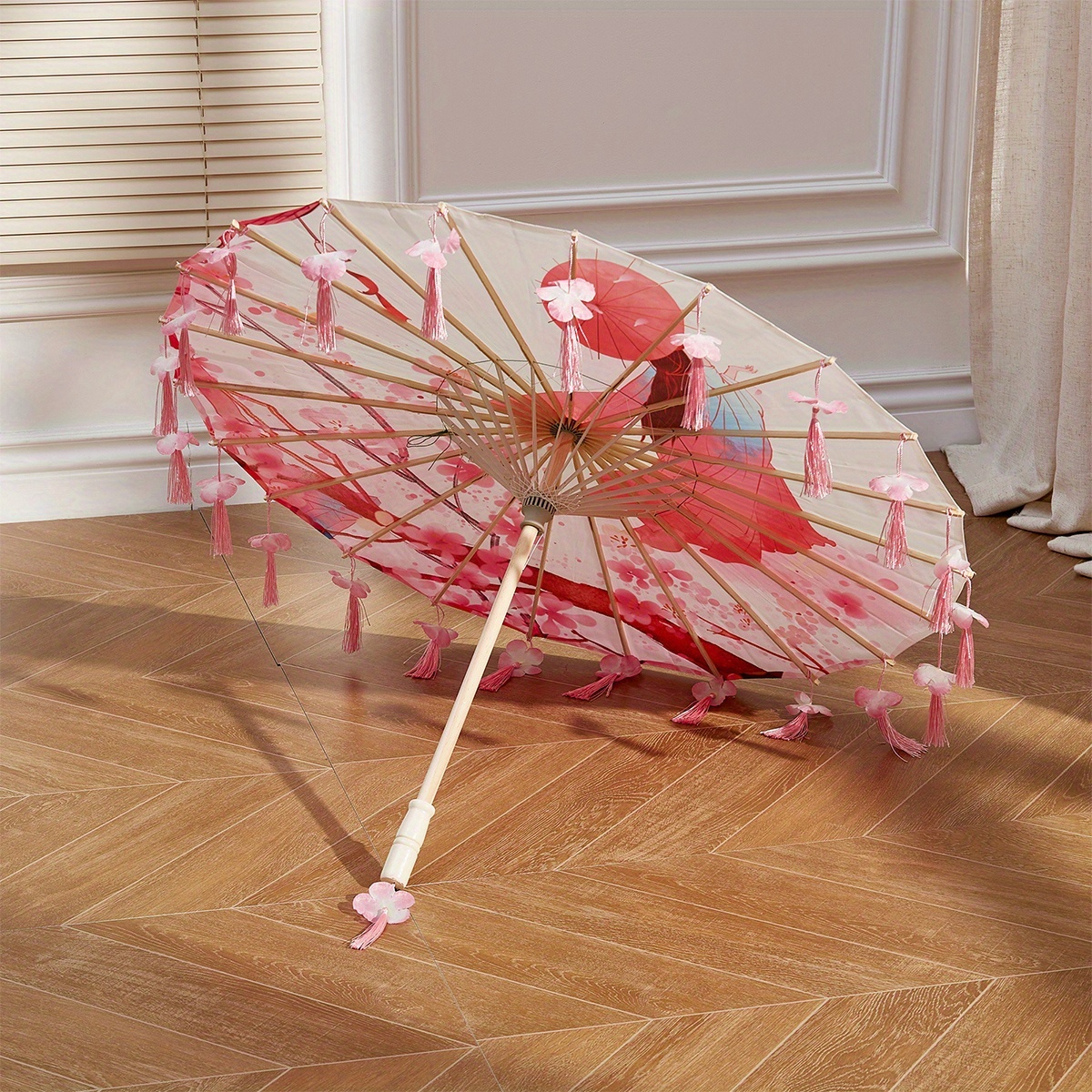 Fantastic Light Pink Umbrella with a Specially Designed Flowered Handle