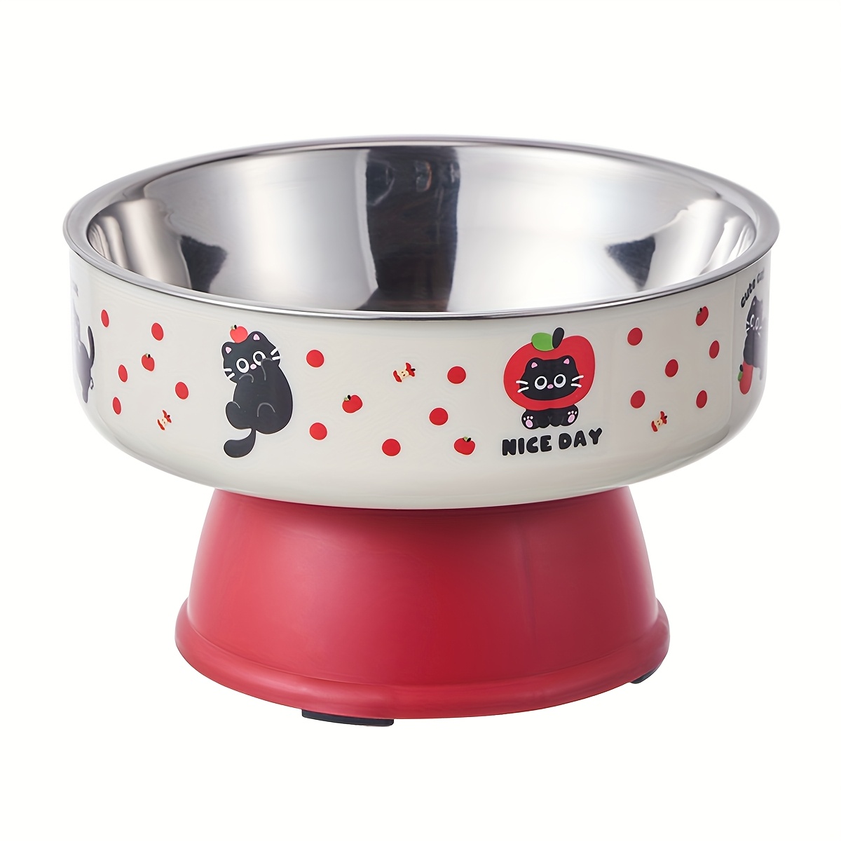 TEMU A Pet Stainless Steel Bowl Non-slip Large Capacity Dog Bowl Cat High Neck Protection Pet Bowl Anti-overturn Dog Bowl