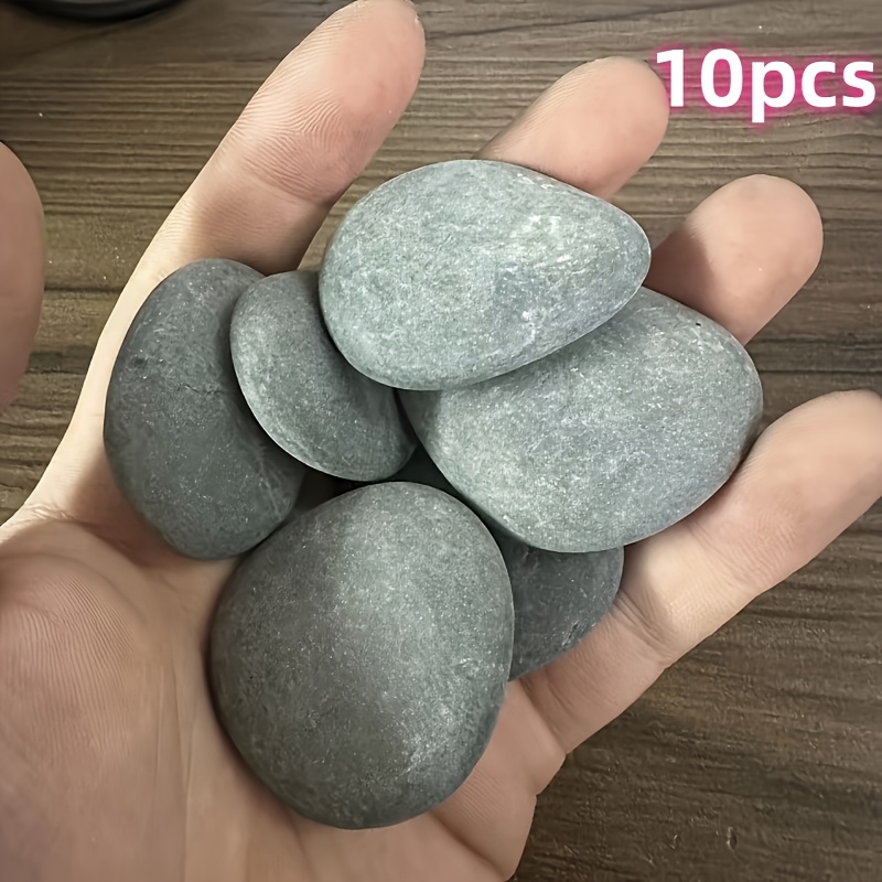 TEMU Set Of 10 Natural River Stones - Polished Gray And Black Rocks, Ranging From 2 To 3inch In Size, , Ideal For Artistic Decoration, Crafts,
