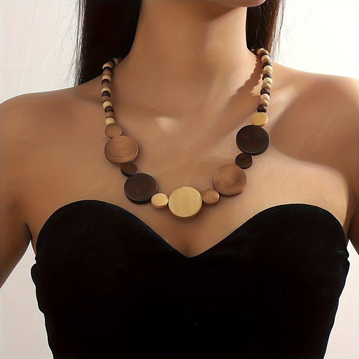 Image of A Wooden Vintage Bohemian Handmade Beaded Multicolored Necklace
