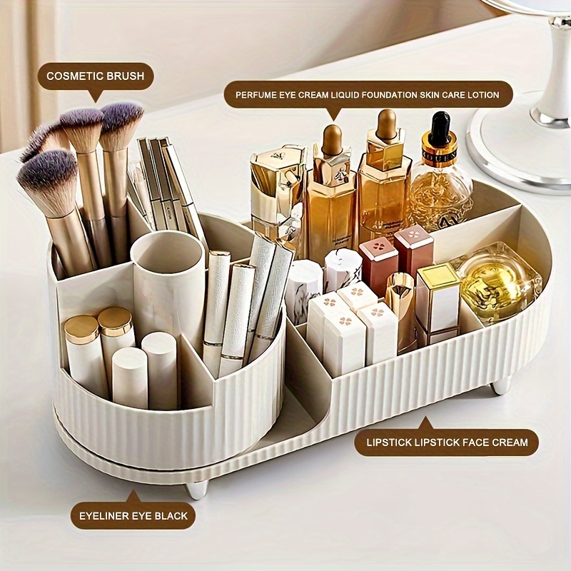 

360° Rotating Cosmetic Organizer, Light Luxury Plastic Freestanding Vanity Tray, No Electricity Needed, Ideal For Dresser, Bathroom, Living Room Storage