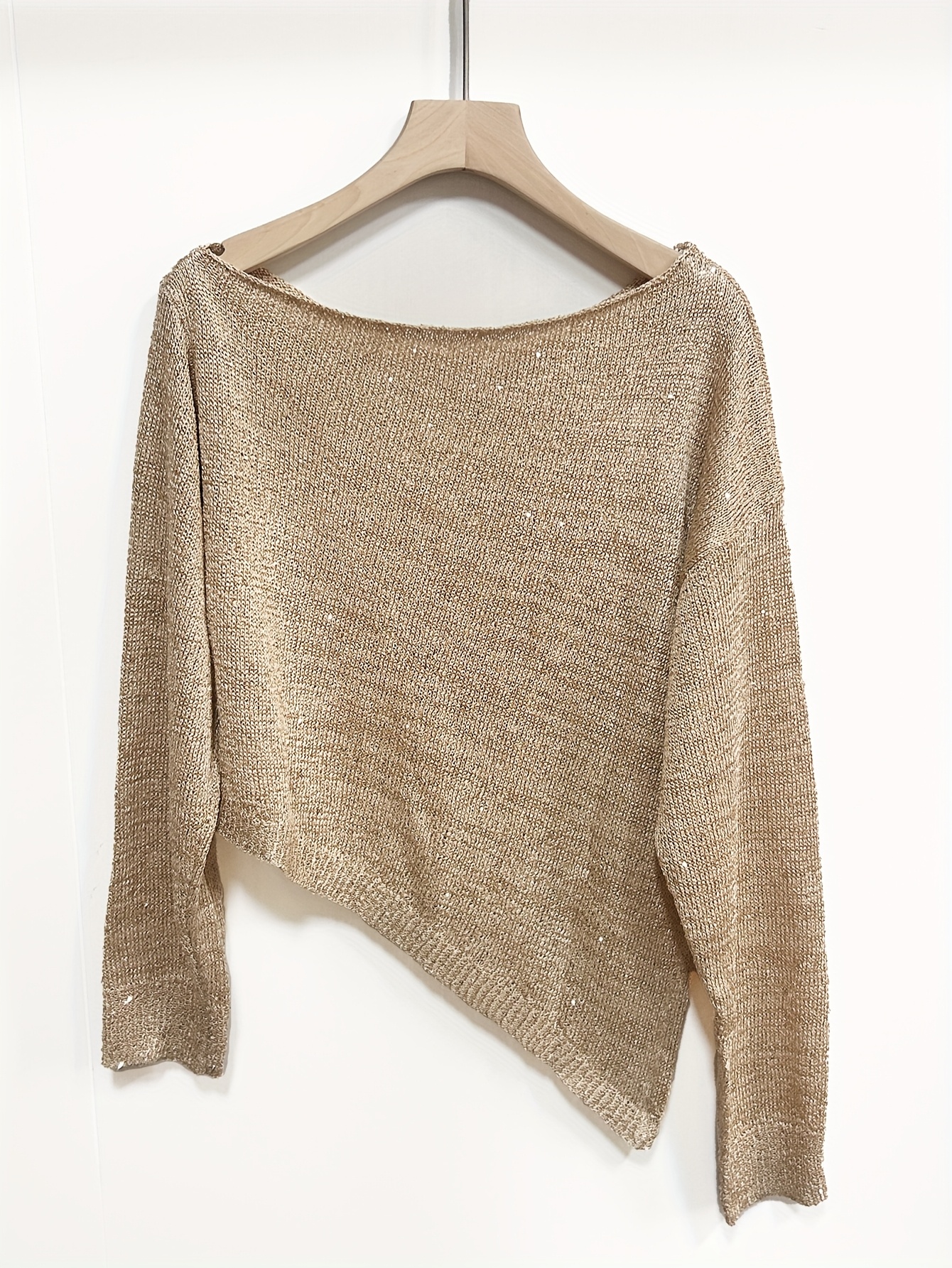 womens sparkling sequin sweater asymmetrical neck long Temu