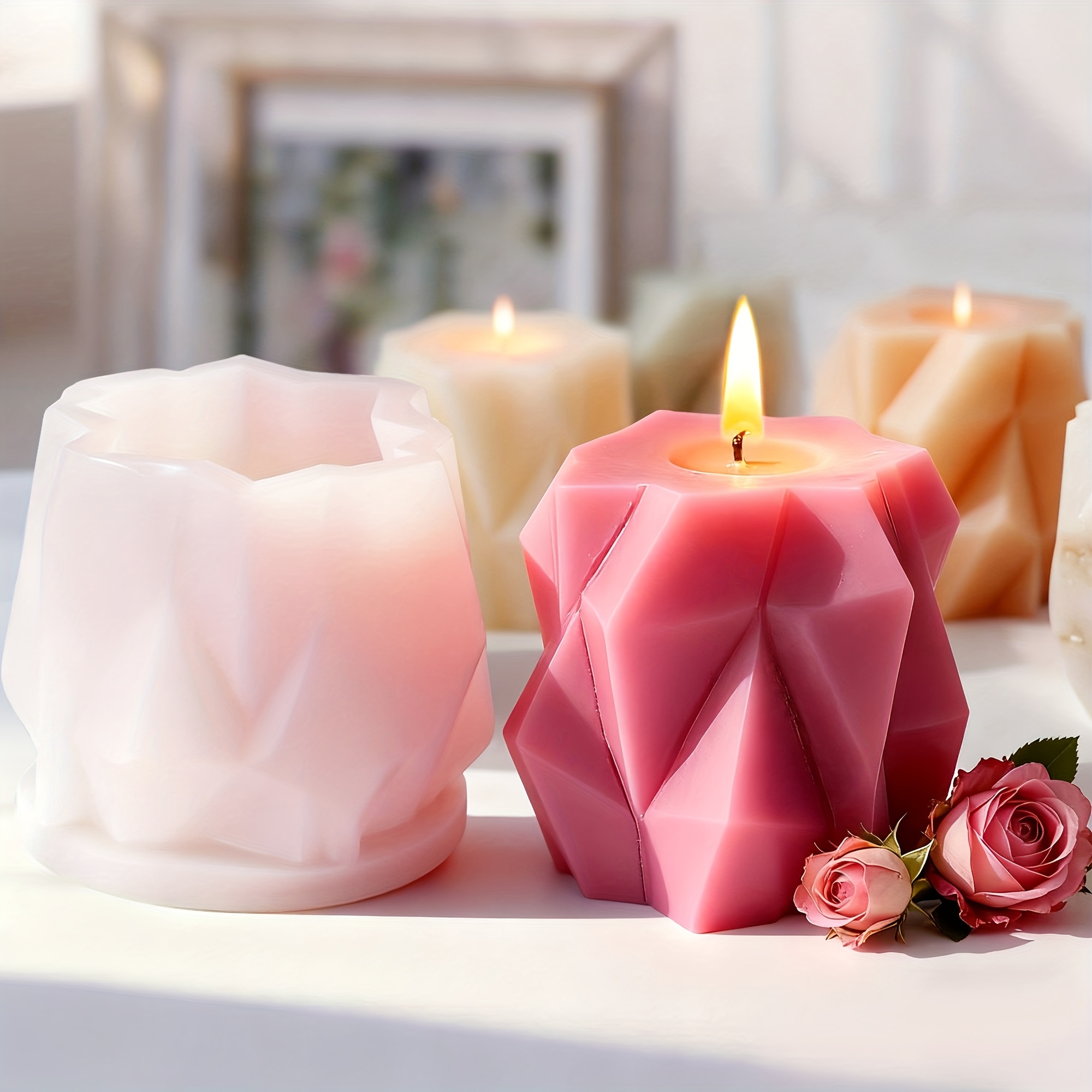 Resin Molds, Geometric Pillar Candle Silicone Molds, Irregular Design For Holiday Decorations, Diy Crafts Home Art Decor, Ideal For Candle Making, Polymer Clay, Plaster Ornament Home Decoration