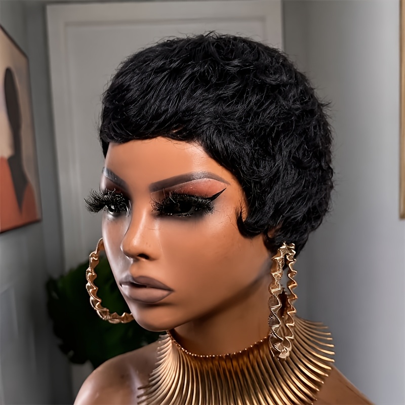 TEMU Hair Wig 4 Inches Cut Wig Straight Hair Wig Black Short Hair For Ladies 150% Density Suitable For All People