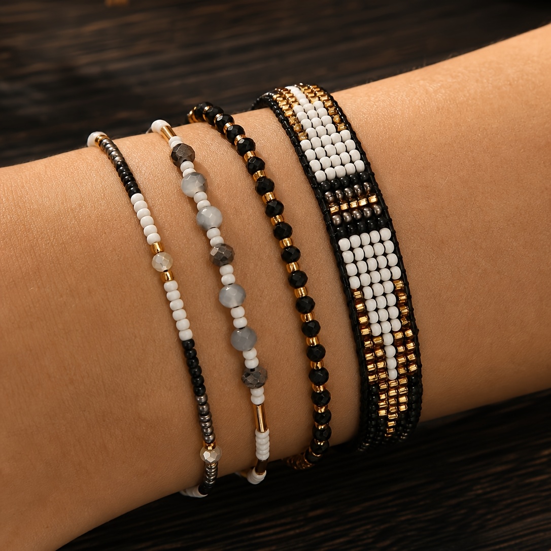 4pc Boho Vintage Stackable Beaded Bracelet Set