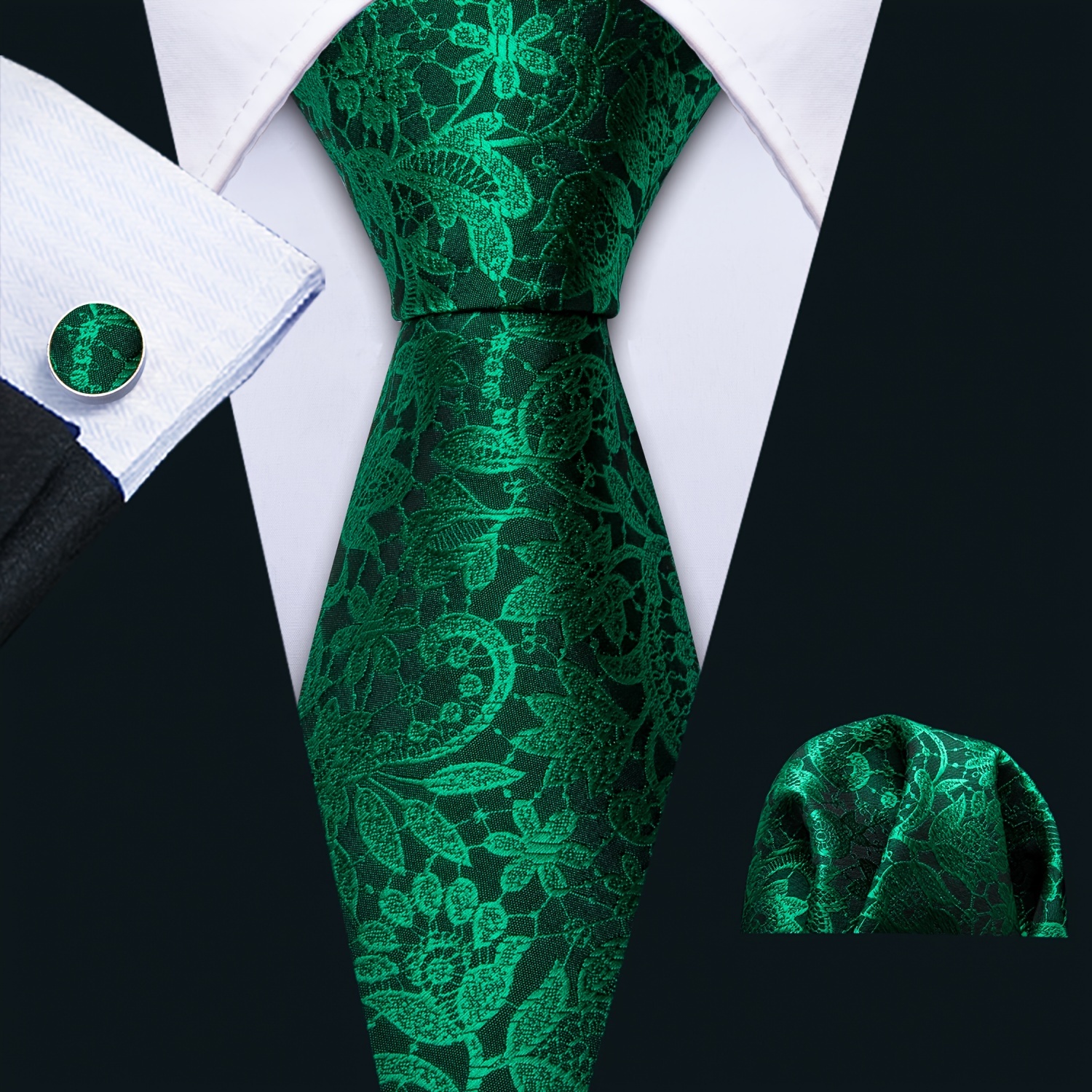 Men' Necktie With Matching Pocket Square & Cufflinks - Solid Color Business Dress Accessory, Elegant Formal Party Wedding Suit Tie For Professional Attire -
