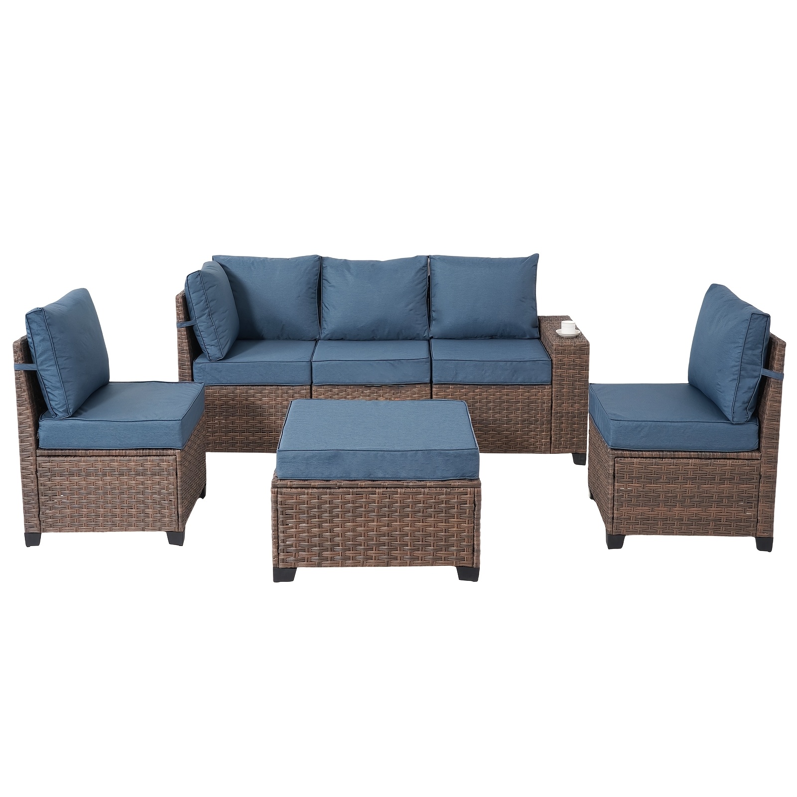 RAISED Patio Furniture Set, 2piece/3piece/4piece/6piece Wicker Outdoor Patio Furniture Sets with Cushions And Coffee Table, Outdoor Sectional Boho Patio Conversation Set Sectional Sofa for Backyard, Porch, Beige/Blue