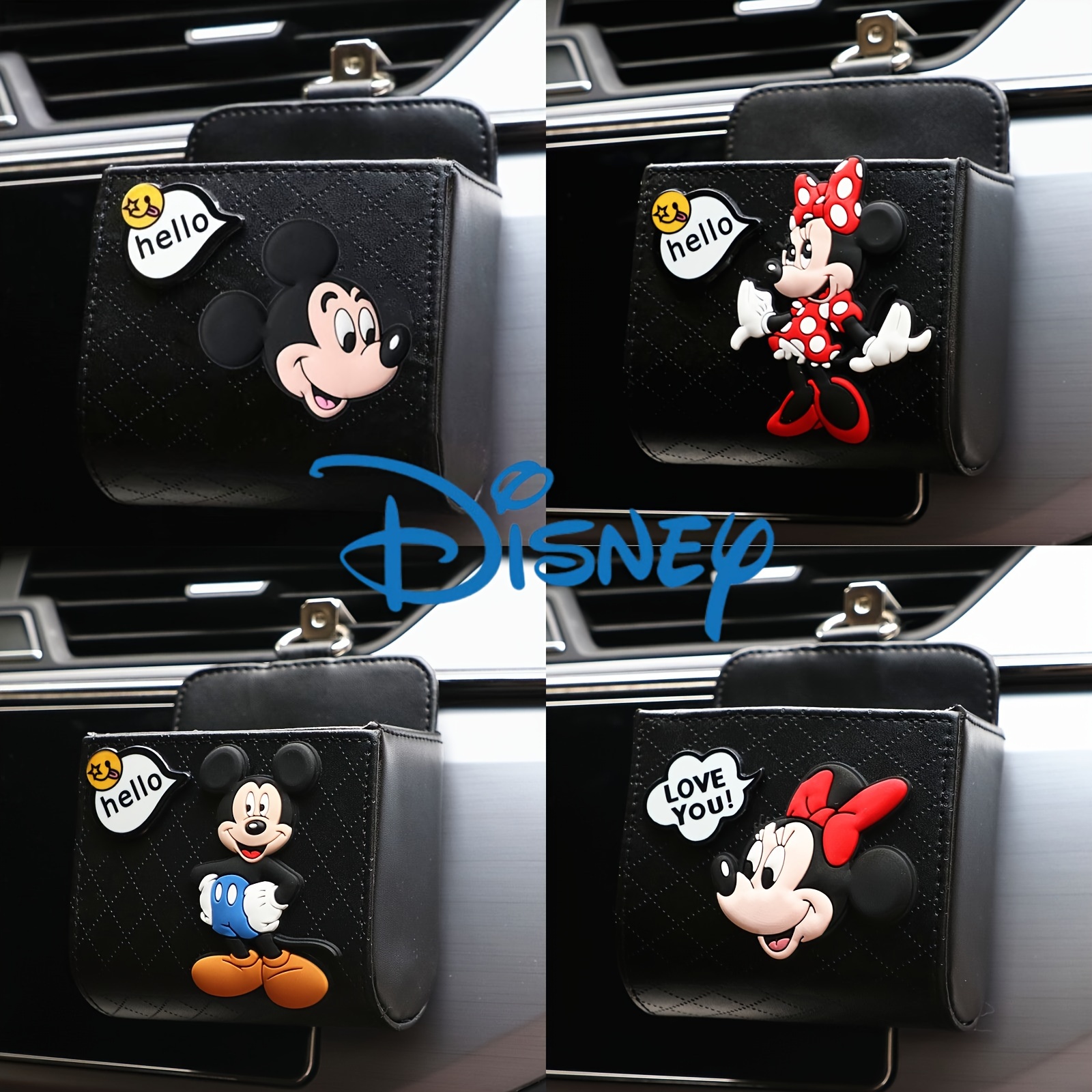 

Disney Mickey & Car Vent Organizer - Pu Leather Storage Box For Phone, Fashion Glasses & More - Cute Cartoon Design