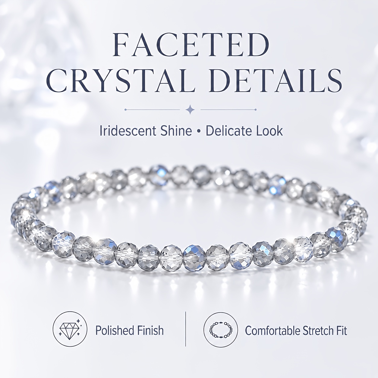 TEMU 1pc Clear Iridescent Stretch Beaded Bracelet Suitable For Women, Clear Iridescent Beads With Shimmering Color-changing, Minimalist Lightweight