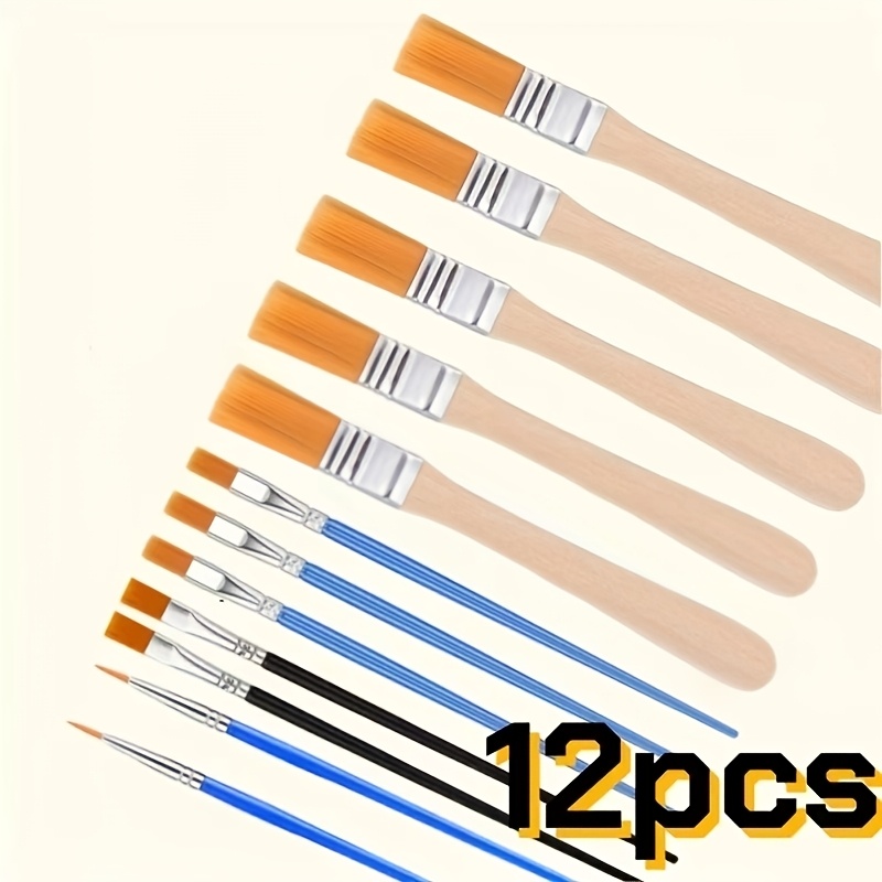 TEMU 12 Pack Multifunctional Paint Brush Set - High-quality Plastic Fiber Brush, Suitable For Acrylic, Oil Painting, Watercolor Painting And