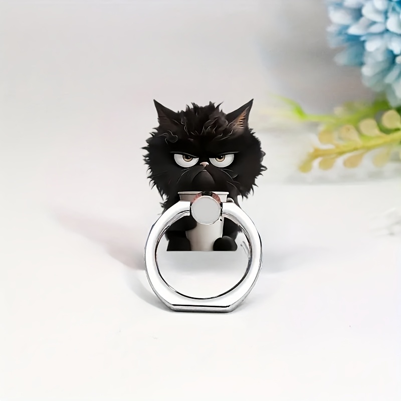 Image of 1pc Black Cat Phone Ring Holder With Bottle Holder - Mobile Phone Decoration, Portable 360° Rotating Smartphone Stand, Compatible With Mobile Phones And Tablets, Perfect Gift For The Holidays