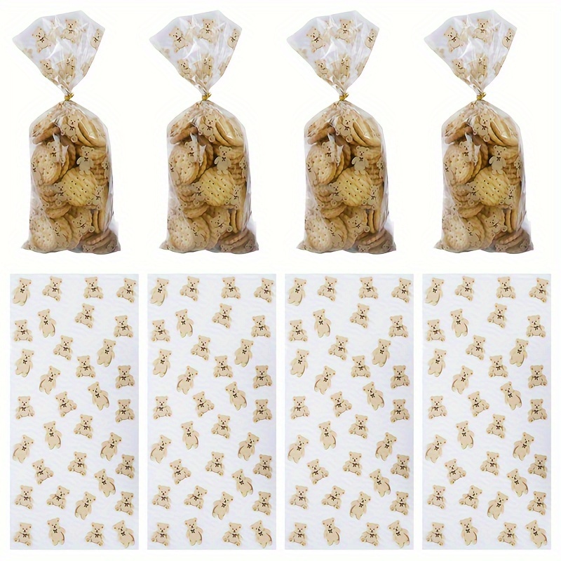

50pcs Cute Bear Transparent Treat Bags With Metallic Twist Ties - Perfect For Birthday, Wedding, Gender Reveal Party Favors & More