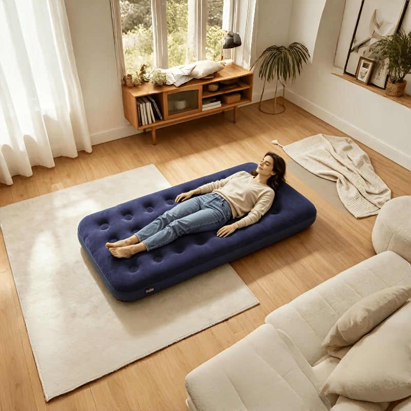 TEMU Single Plush Blow Up Bed - Portable Air Mattress Suitable For Camping, Travel & , Lightweight Inflatable Bed With Honeycomb Support, Instant