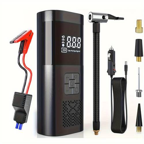 portable car emergency power bank tire inflator pump with 6000mah battery 150psi digital pressure gauge led light and usb type c ideal for cars motorcycles bikes and gift tire air pump for car