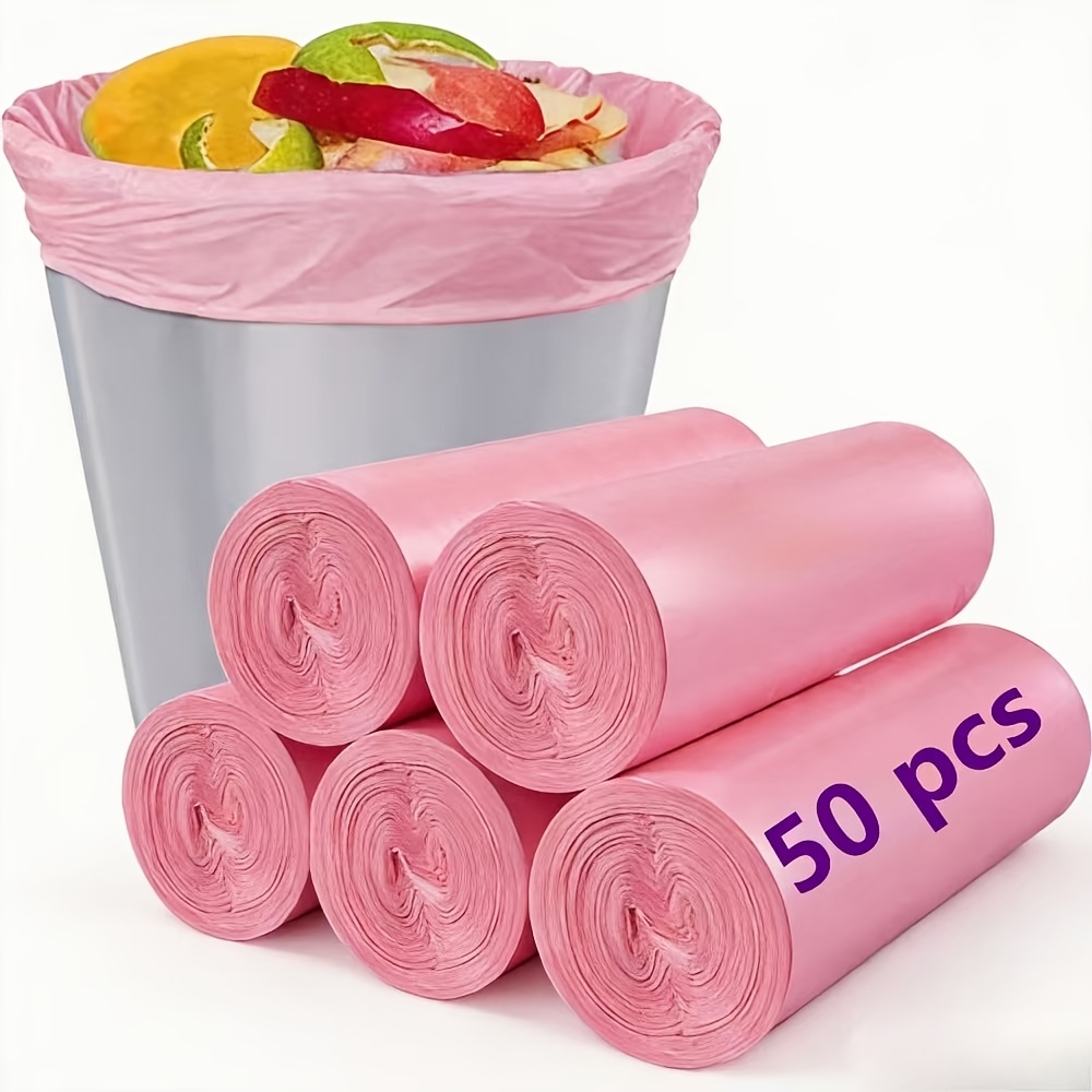 1roll 50pcs pink and purple drawstring trash bags 13 gallon heavy duty leak tear resistant   thickened plastic bin liners for kitchen  