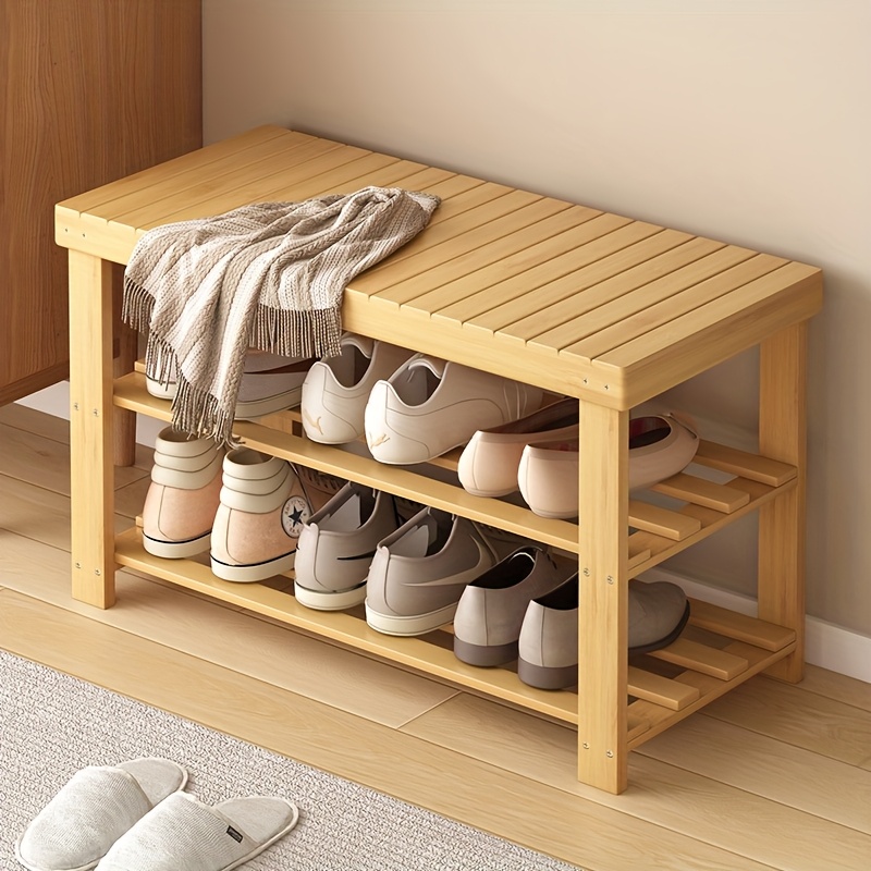 tier bamboo shoe rack bench space saving entryway storage Temu