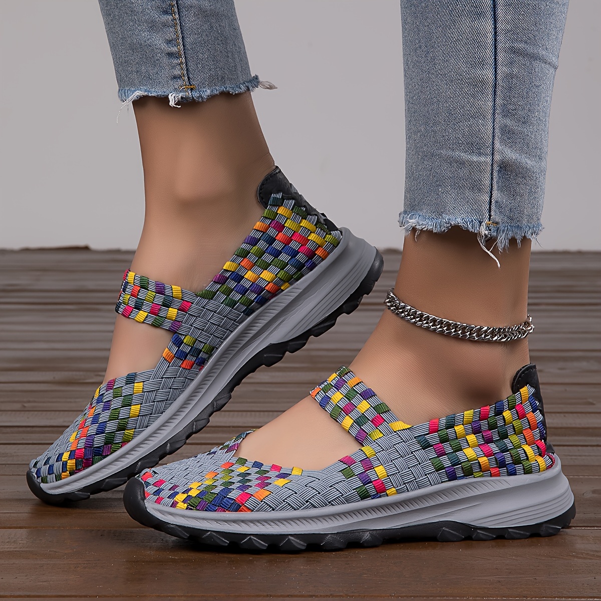 womens braided sports shoes cut out slip on walking shoes casual breathable outdoor sneakers details 3