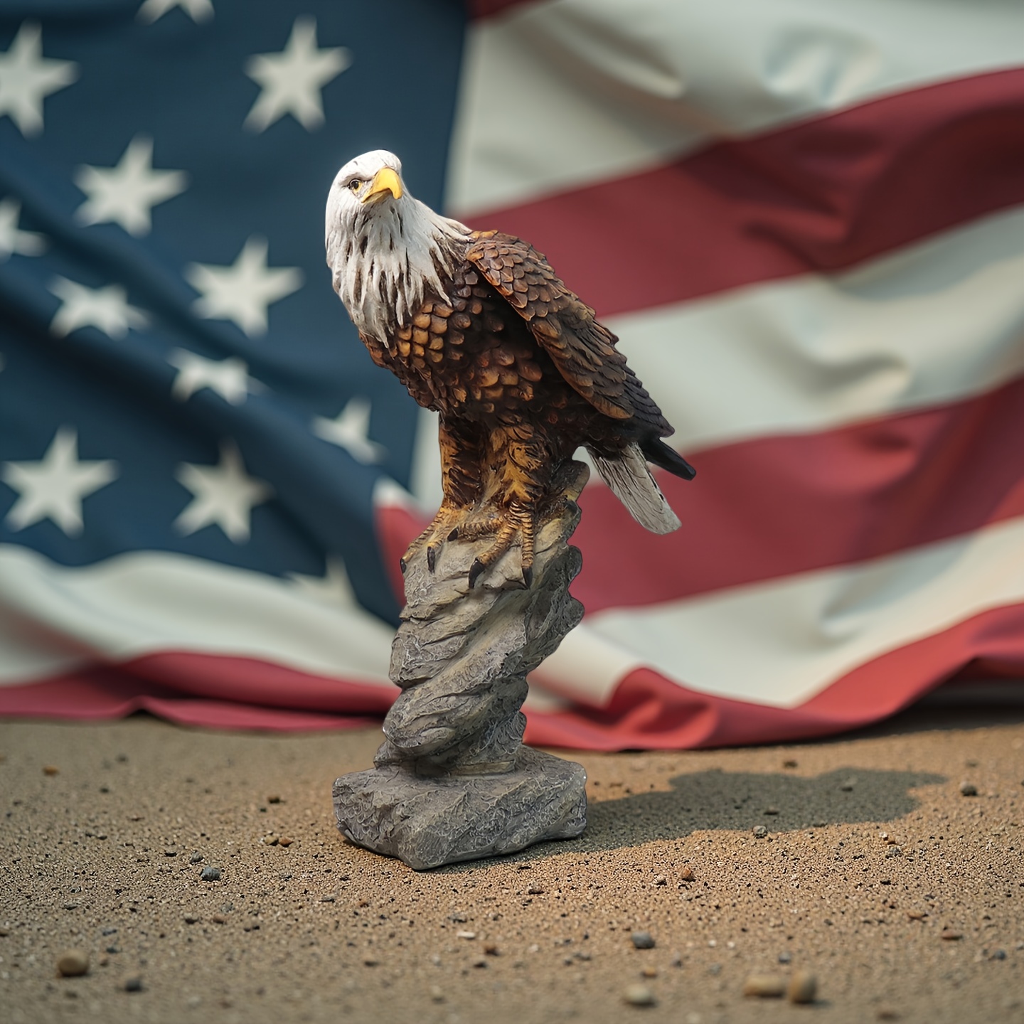 TEMU Bald Eagle Resin Statue - Detailed Feathered Sculpture With Perch, Outdoor Garden, Patio, And Indoor Home Decor, Indoor Sculpture | Realistic