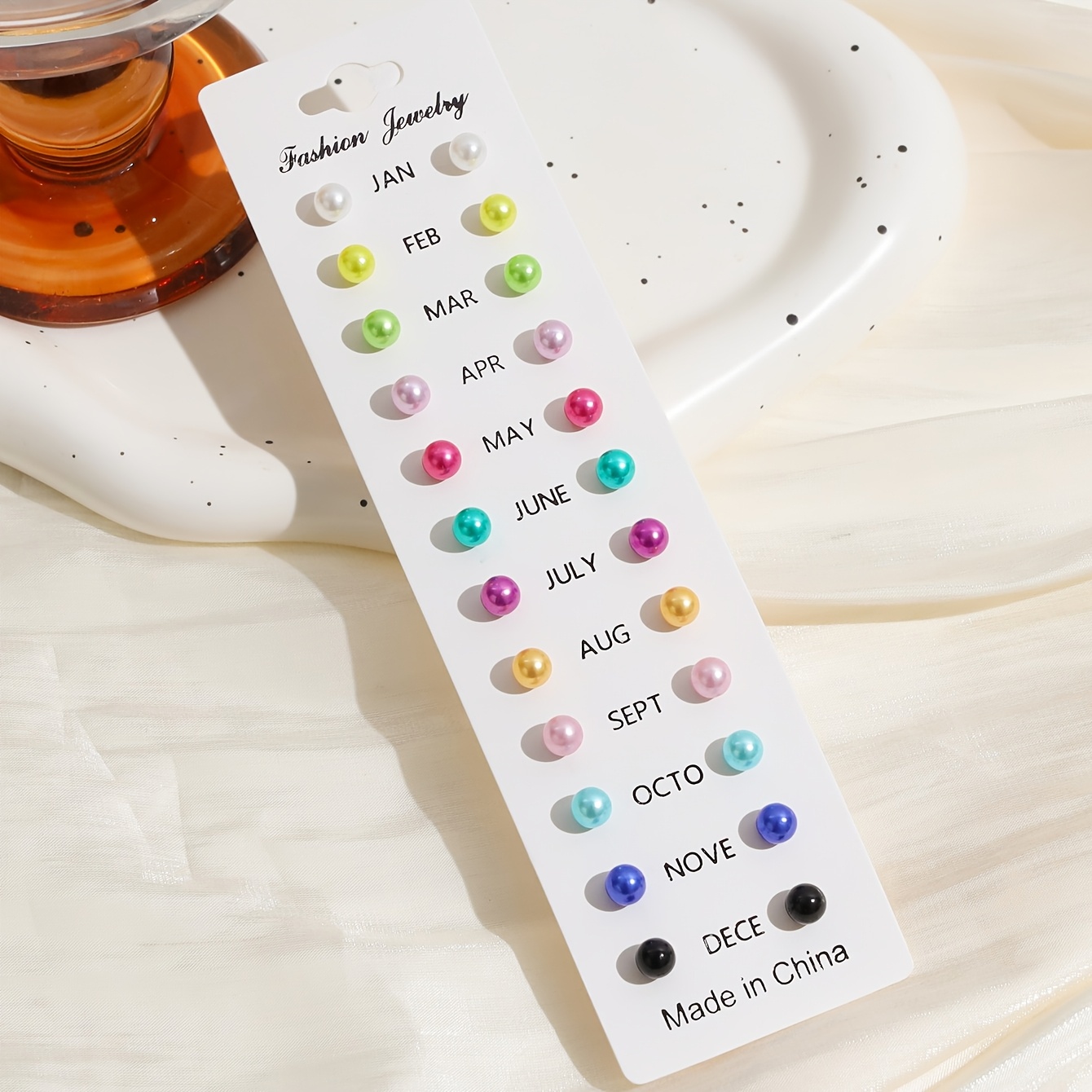 TEMU 24 piezas, 12 de aretes de botón de de perla de color con piedra natal mensual, juego de aretes de de perla correspondientes meses, joyería para