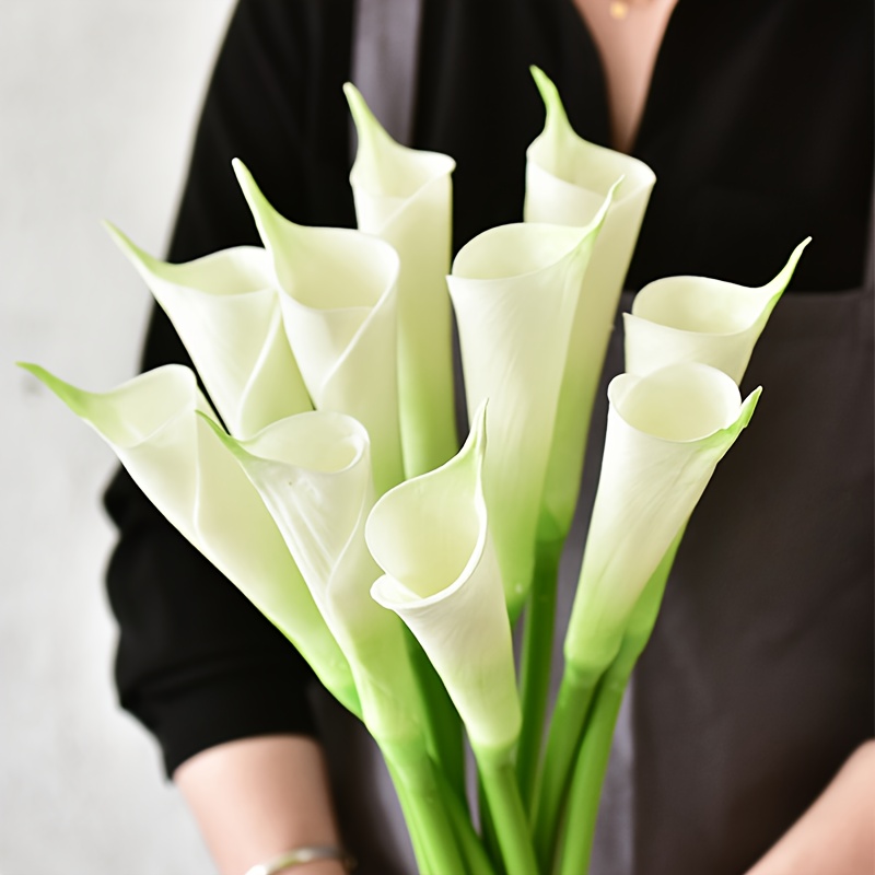 real touch artificial calla lily flower long stem white imitation   suitable for wedding engagement home office decor tall vase flower year round elegant decoration plastic table centerpiece no maintenance
