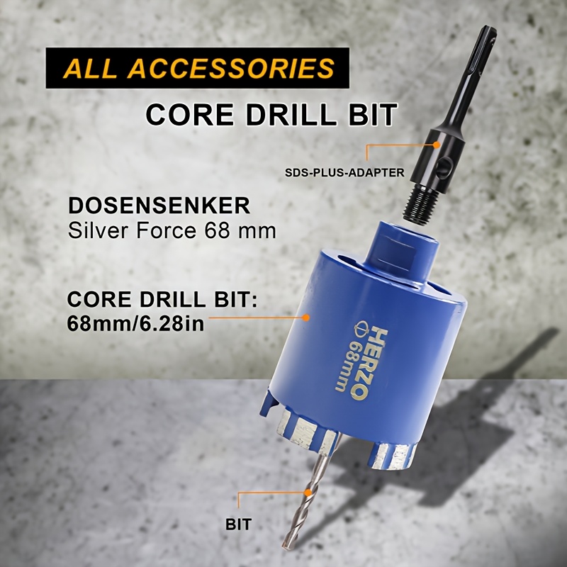 Herzo 68mm Diamond Drill Bit, Durable And Quality, Versatile For Brick, Granite And More, /wet Core Drilling With M14 Thread For And Professional Use, Drill Bit