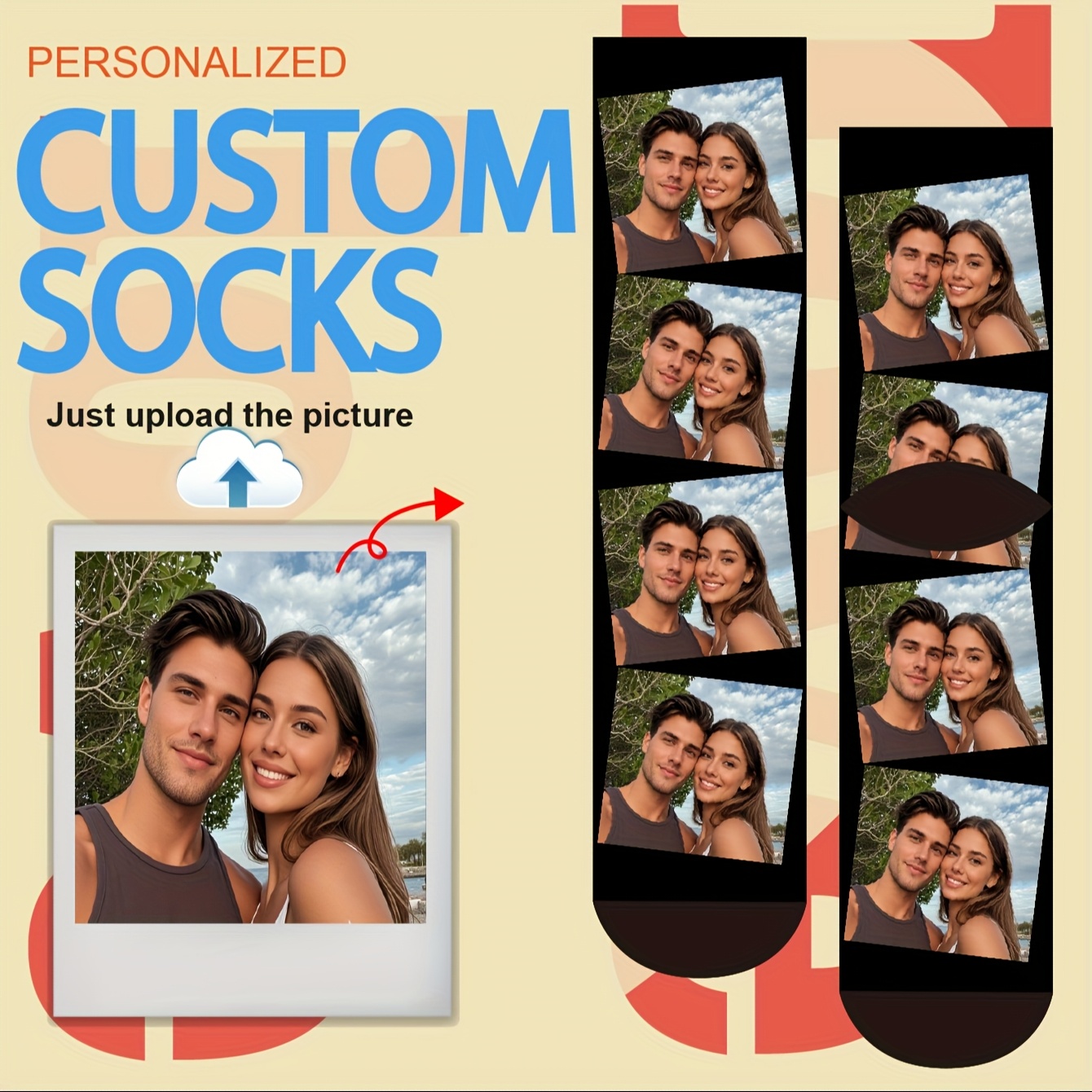 TEMU 1 Pair Of Knitted Socks With Interesting Facial Patterns For Couples, Supporting Personalized Photo Customization, Comfortable And Breathable,