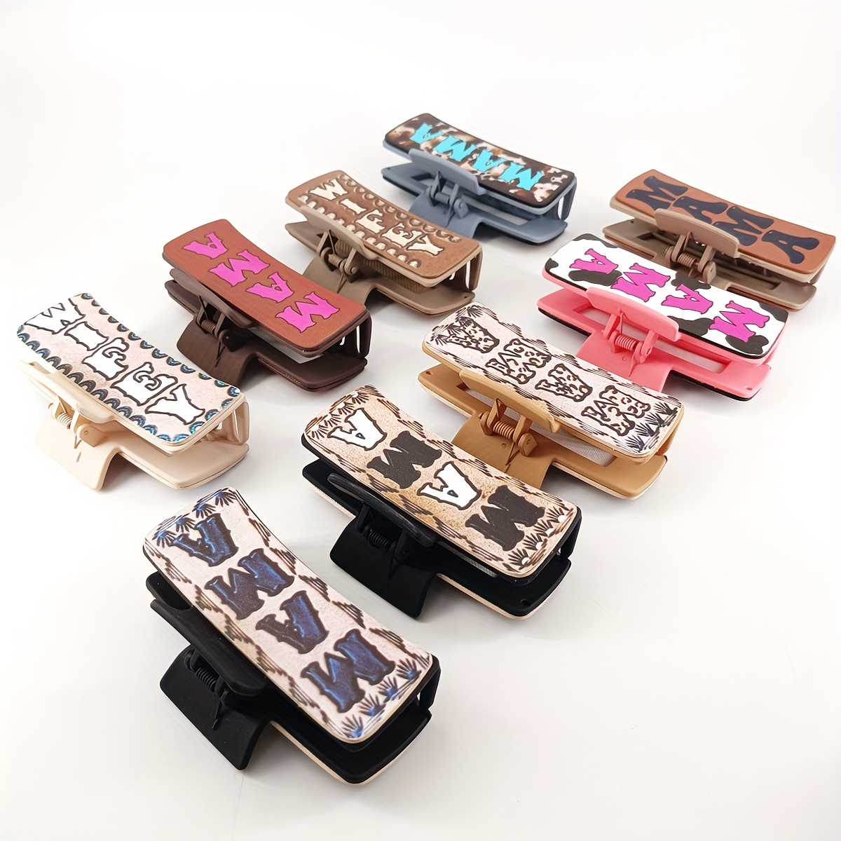 

Day Pu Leather Plastic Hair Clip With 'mama' Print - Large, Rectangle, Cute, And Stylish - Suitable For 14 And Up