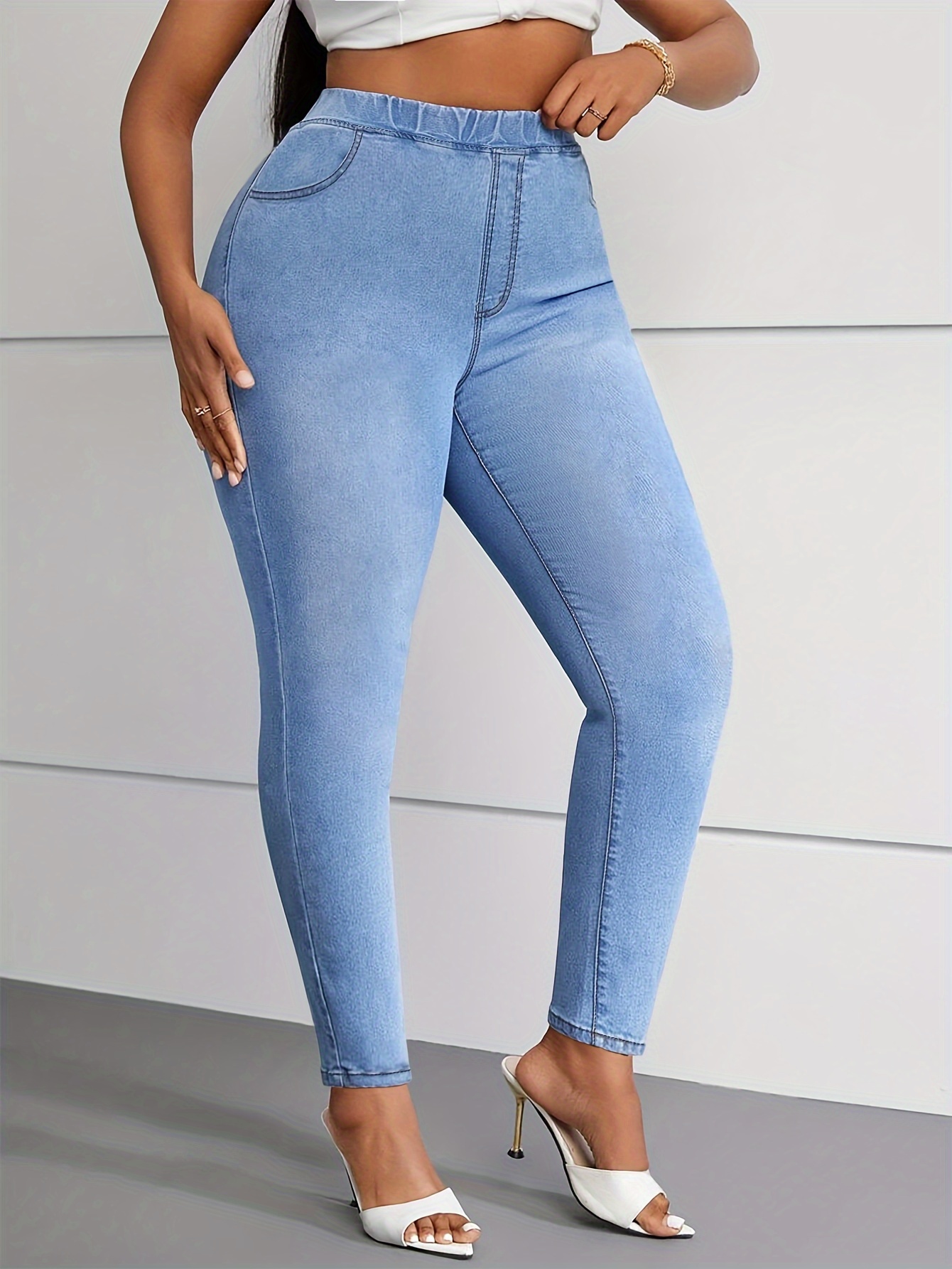 womens plus size high waist stretch denim skinny jeans Temu