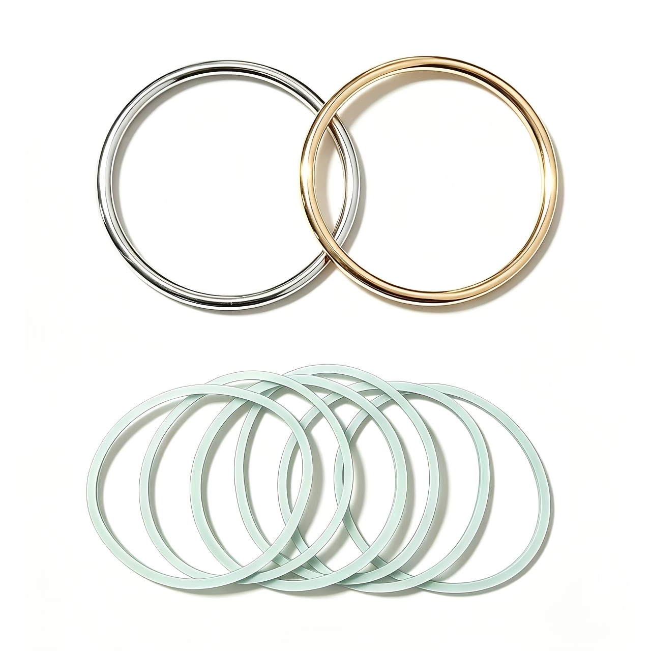 TEMU Lot de 8 pièces : Anneaux de ceinture dorés et argentés (2 pièces) + Bandes élastiques (6 pièces), Boucles à nœud invisibles et tendance pour la