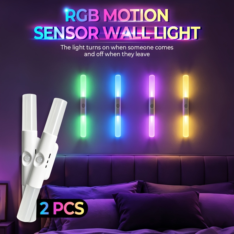 TEMU 2-pack Sensor Rgb Wall Lights/bedroom Night Lights/small Night Lamps, Rechargeable With Long , 6 Different Lighting , For Drilling Or Wiring;
