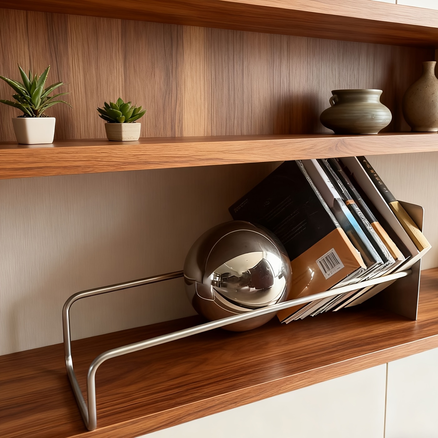 Image of Mid-century Bauhaus Dvd Cd Storage Rack Modern Bookshelf - Stainless Desktop Shelf With Freestanding Storage, No , Minimalist Space- Design Suitable For Office,living Room - Decorative Bookcase