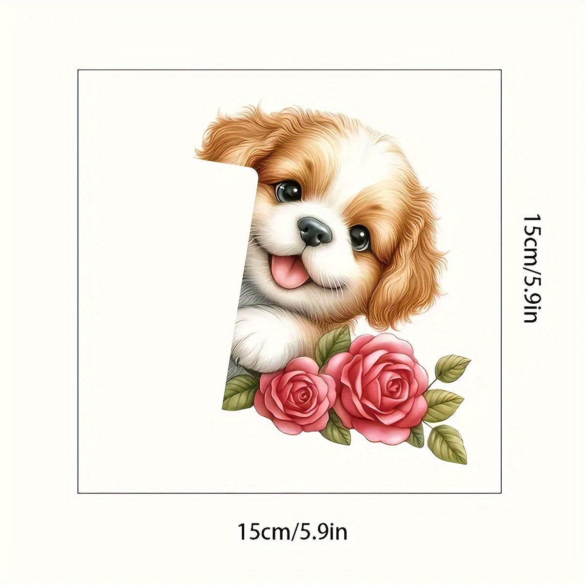 Image of 1pc Puppy And Rose Wall Sticker, Funny Vinyl Decal, Perfect For Bedroom, Bathroom, Easy To Stick And Remove, Home Decoration, Room Decoration