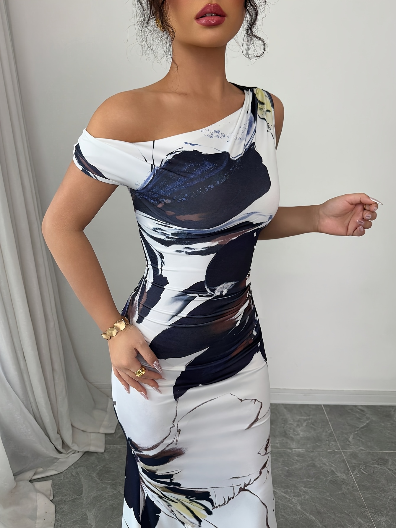 Asymmetrical One Shoulder Dress Asymmetric One Shoulder Ruched Detail Maxi  Dress In Wine Slinky Ruched Cocktail Dress