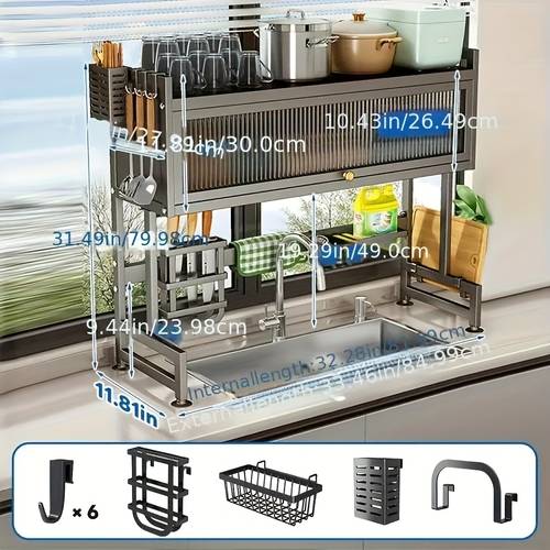 sink storage rack 3 tier sink stand space sink with lid for bowls glasses plates and cutlery black large size 29 41 inches length gift for dad
