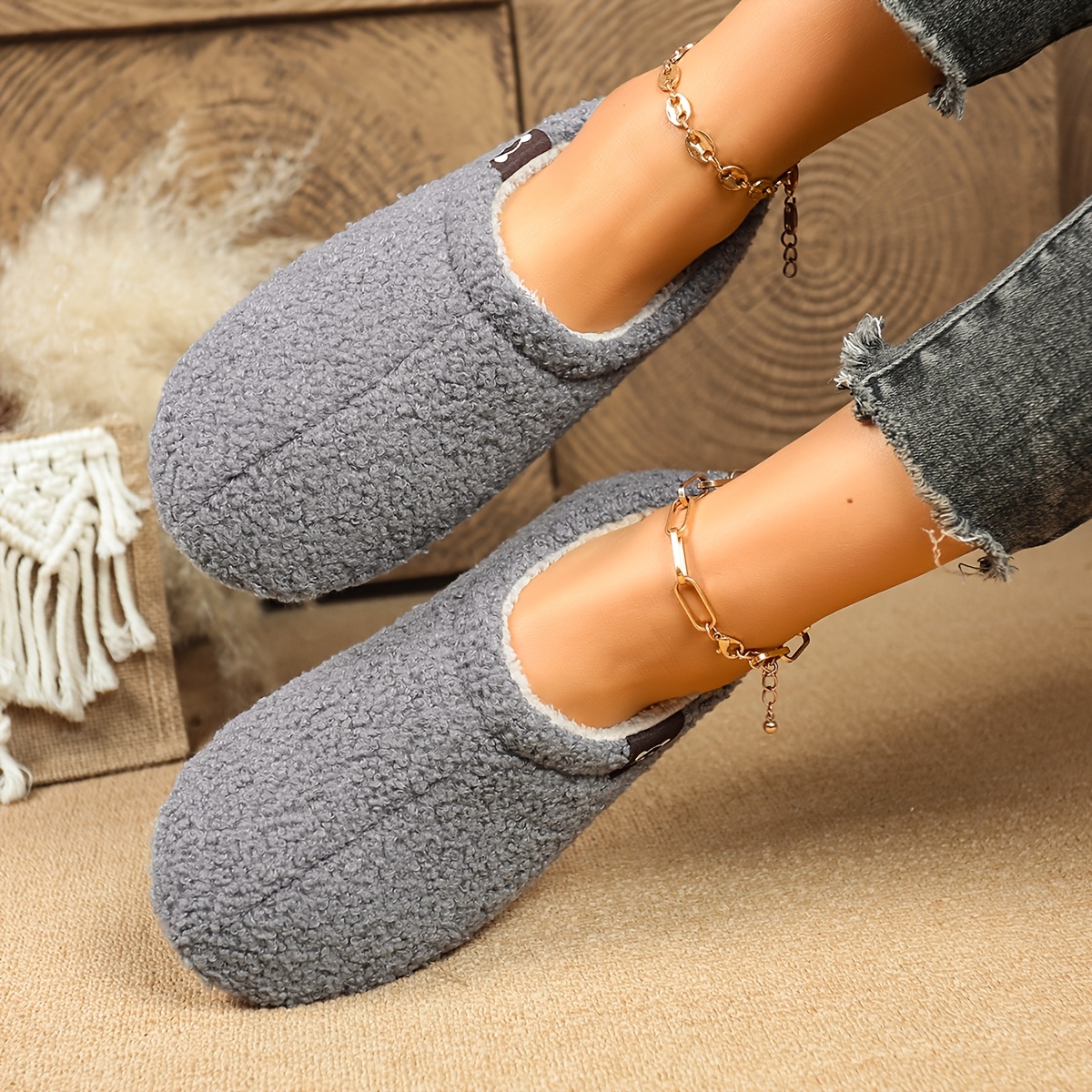TEMU Women's Plush Teddy Bear Slippers - Soft Plush Indoor Home Slippers With Anti-slip Tpr Sole, Comfortable Slide Shoes For Home, Casual Wear Or