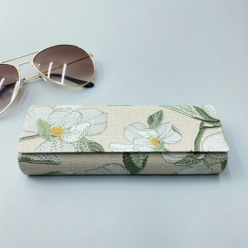 floral print luxury hard eyeglass case with magnetic leather closure fashion sunglass storage box high quality   protective holder details 3