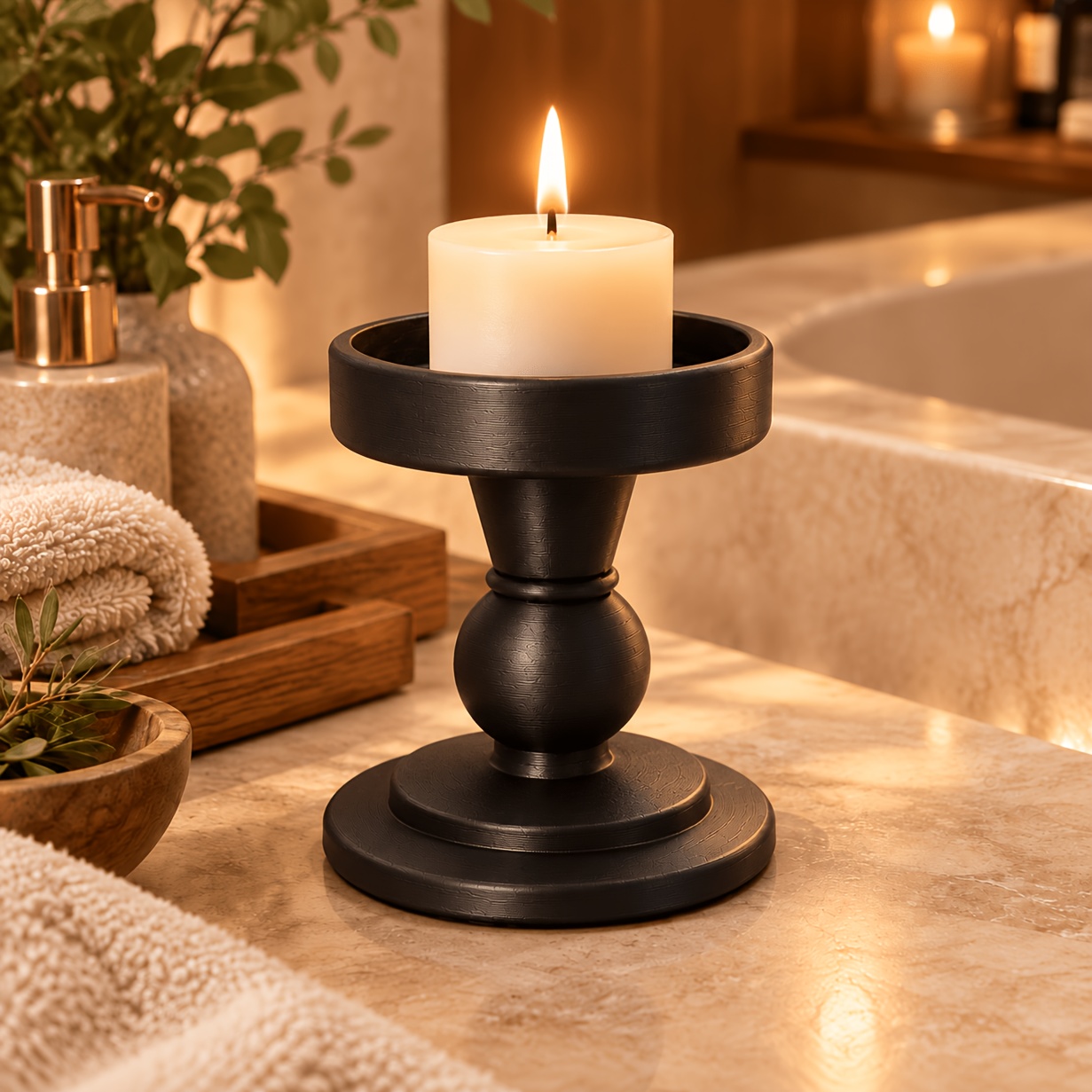 TEMU Portavelas, Soporte para velas de pie, de mesa, Portavelas decorativo, Diseño de pedestal europeo con base ancha estable, Protección para velas,