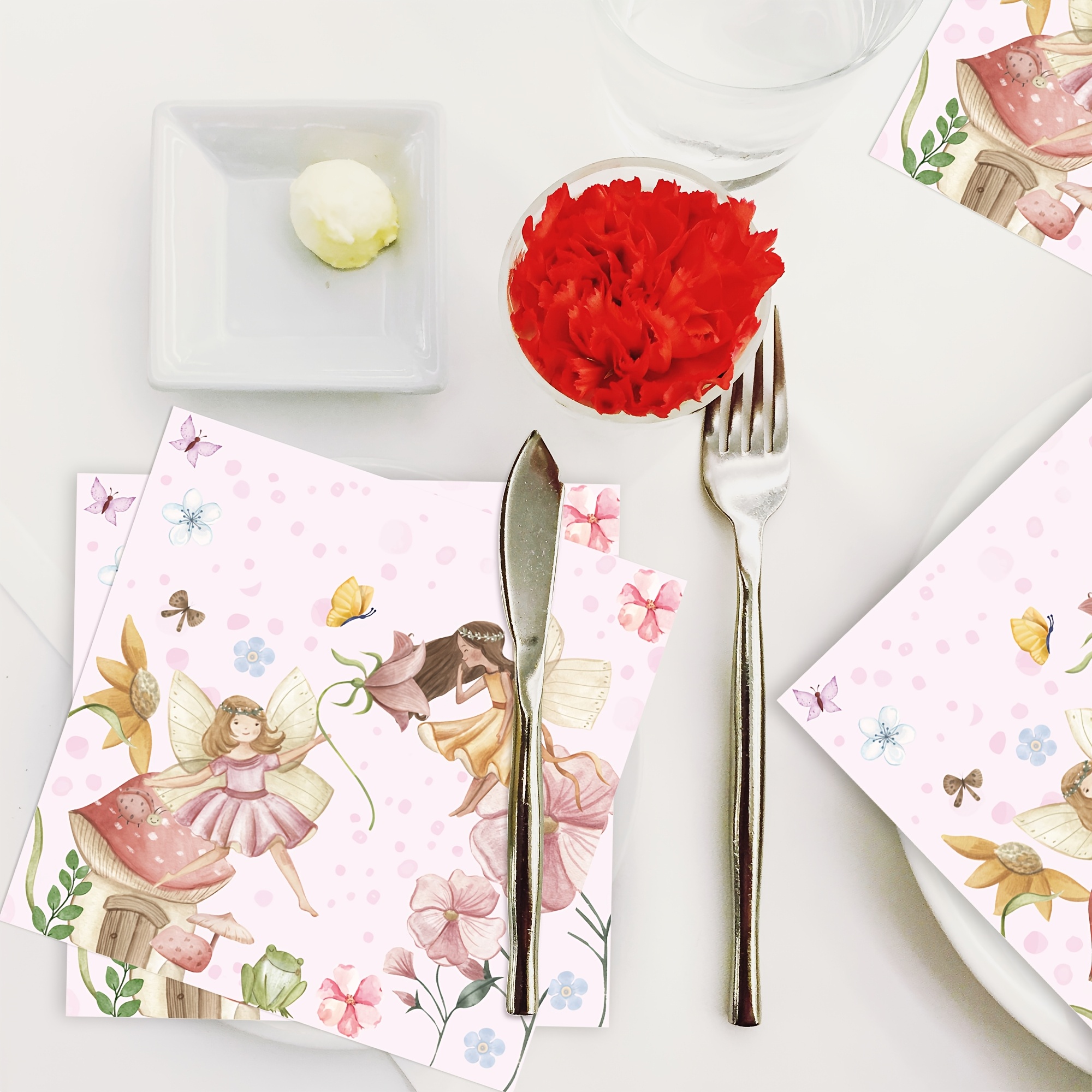 E-shop 20 Stück -Servietten, Fee-Geburtstagsparty-Tischdekoration, geeignet für florale Fee-Magie--Wald-Garten-Dekorationszubehör