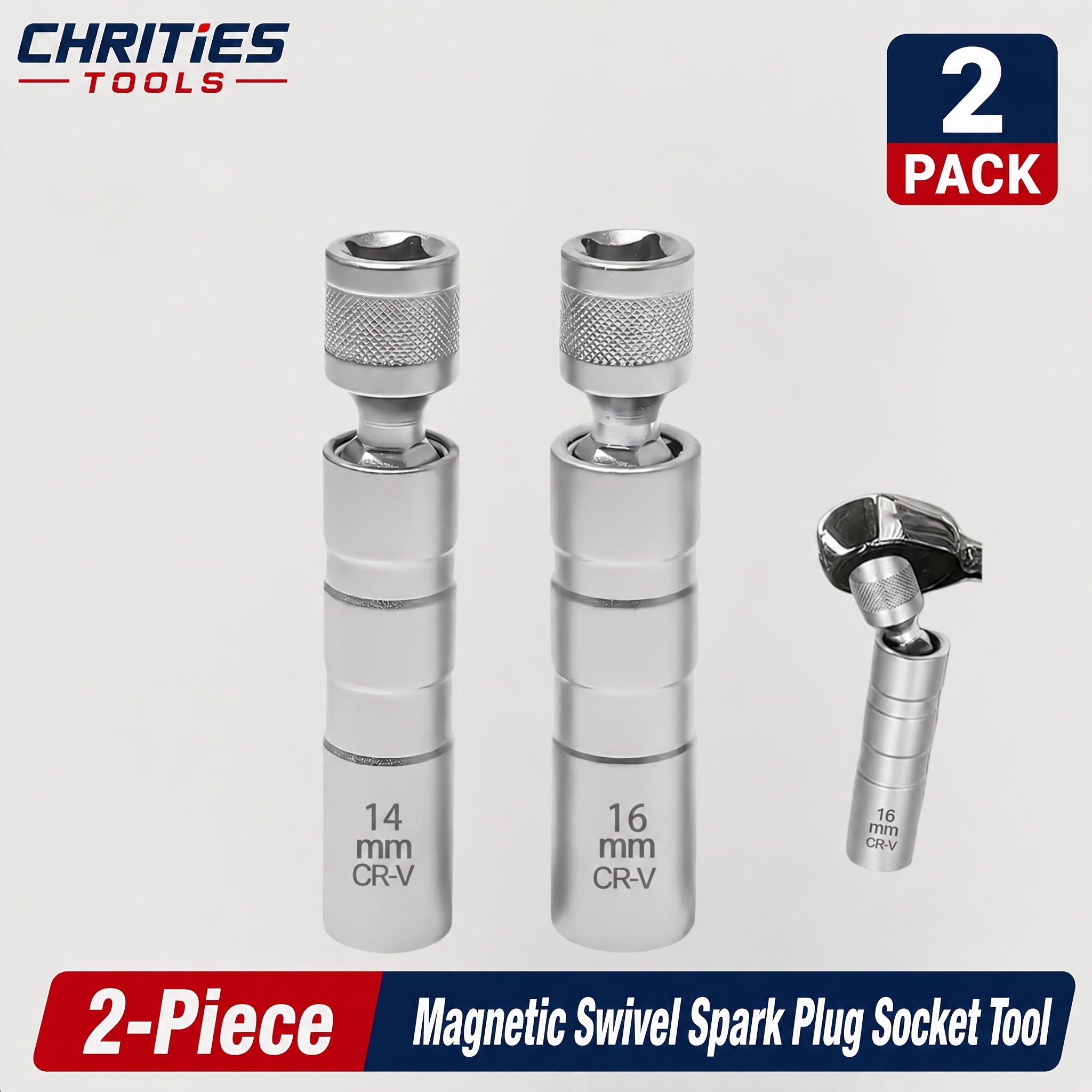 TEMU Chrities Tools 2pcs 14mm 16mm Magnetic Spark Plug Socket Wrench Set With 3/8-inch 12-point Swivel Socket Kit