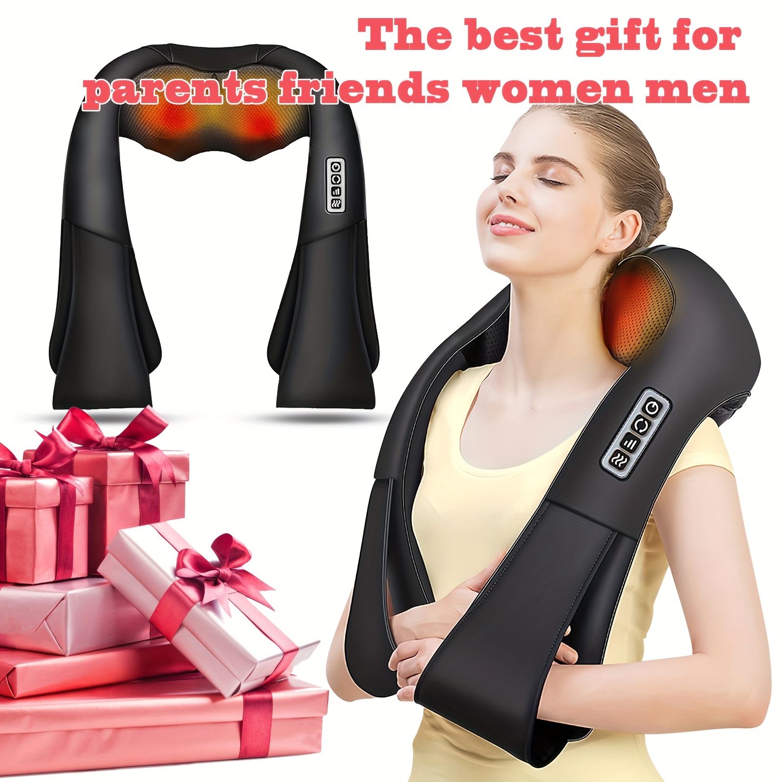 

Neck And Back Thermal Massager - Deep Tissue 3d Kneading Pillow, Electric Shiatsu Shoulder Massage, Feet, Legs, Body - Office, Home And Car