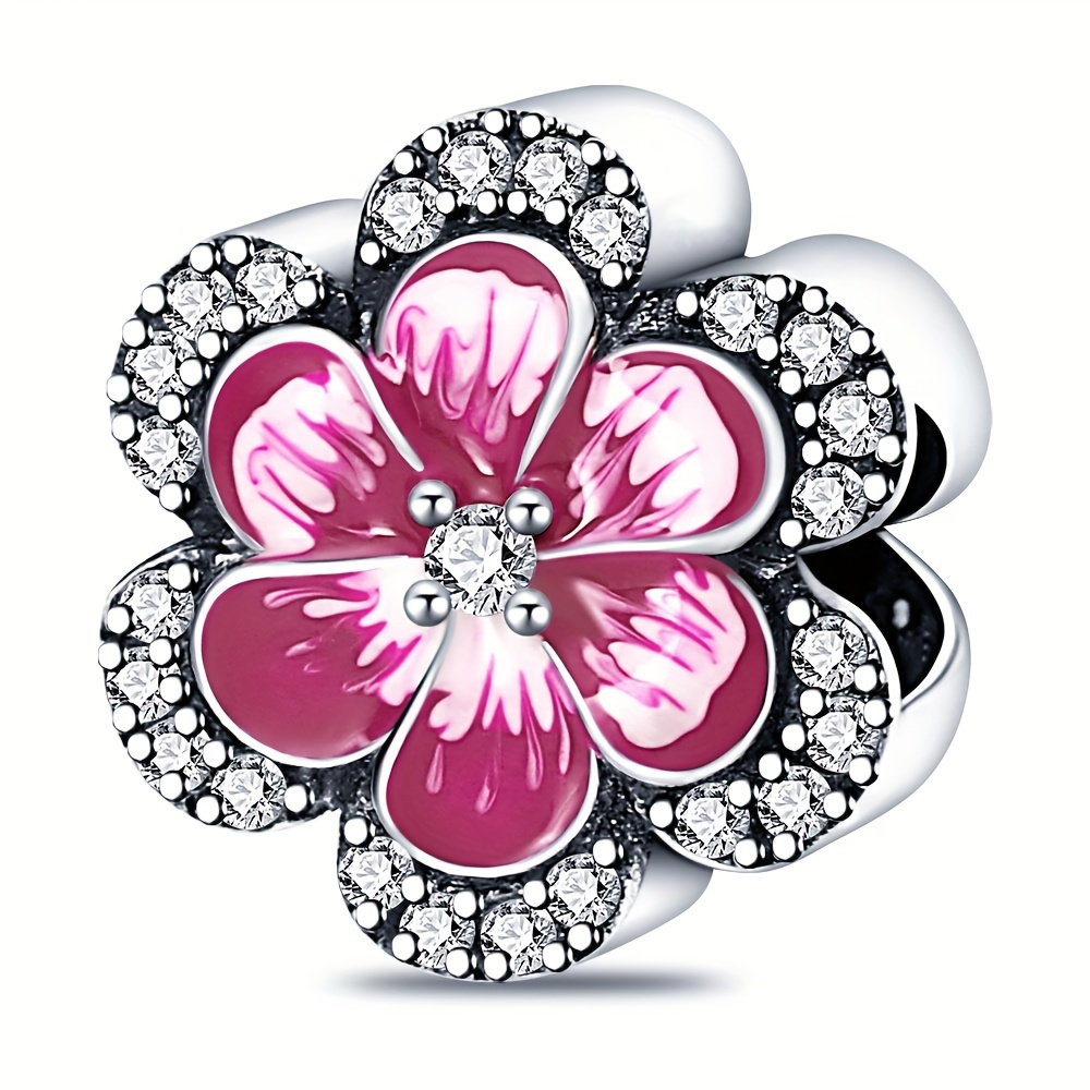 

New 925 Sterling Silver Pink Flower Charm Bead Fit Original Bracelet For Women Fashion Diy Jewelry Gifts Making