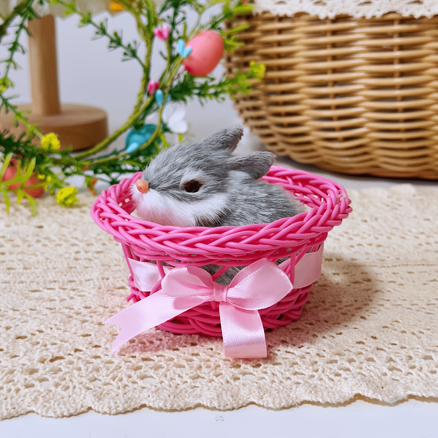 TEMU Cesta de flores decorativa de conejito para , decoración de mesa para muebles de Pascua de , adornos para fiestas festivas, para Halloween y