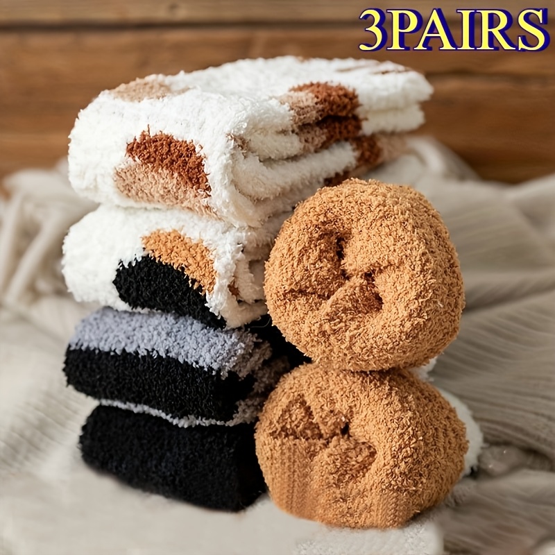 TEMU Set Of 3/6/10 Adorable Cat Paw Print Plush Slippers And Socks, Featuring Women's Striped And Cozy Floor Socks, Designed For And , Made From Knitted Polyester, And Winter .