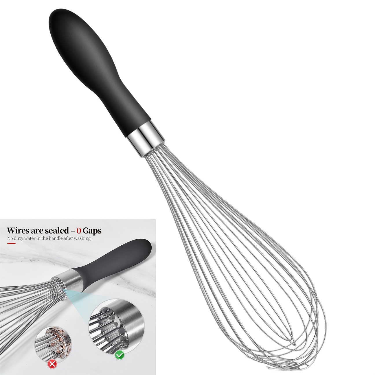 TEMU A Thickened Stainless Steel Egg Whisk With A Length Of 30cm, Equipped With A Non-slip Silicone Handle, Rust-proof, Dishwasher-safe, And