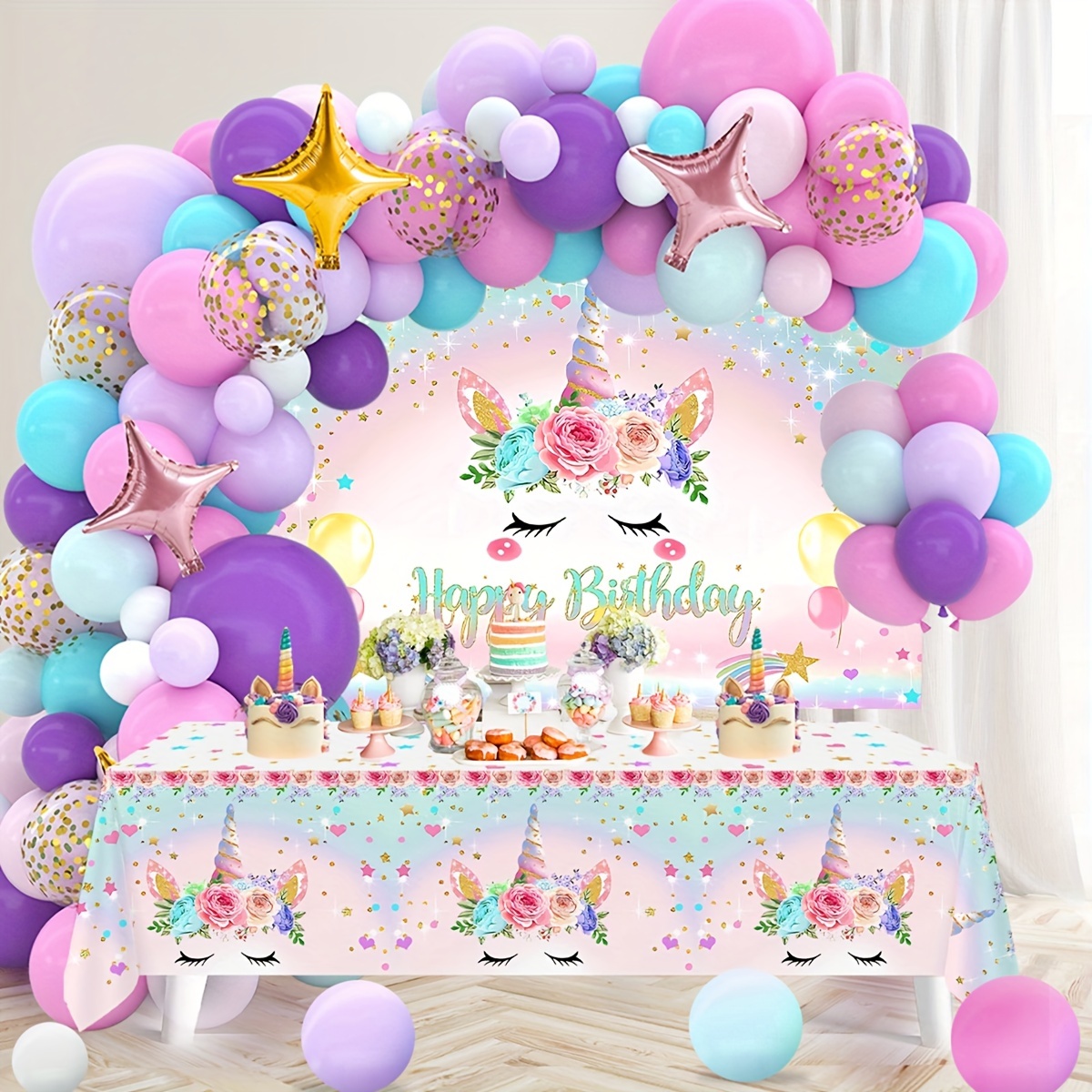 

118pcs Unicorn Themed Background Cloth Balloon Set, Macaron Colored Balloon Wreath Set - Used For Baby , Birthday Party Decoration, Wedding Graduation Decoration, Summer Party Decoration Balloons